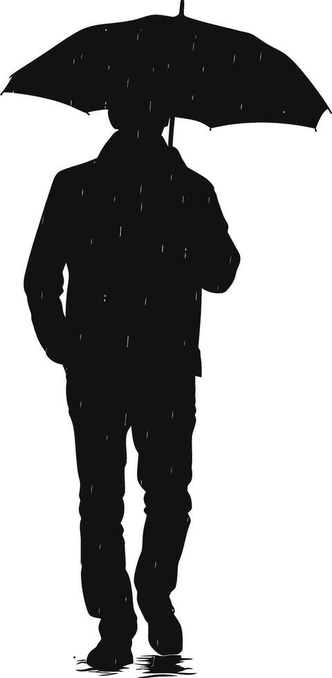 AI generated Silhouette man with umbrella during drizzle black color only vector