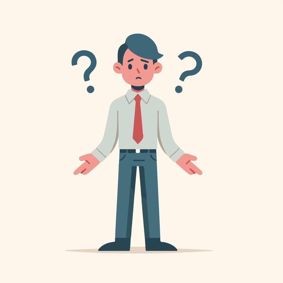 People have curious expressions and question marks are floating around their heads. flat design style vector illustration