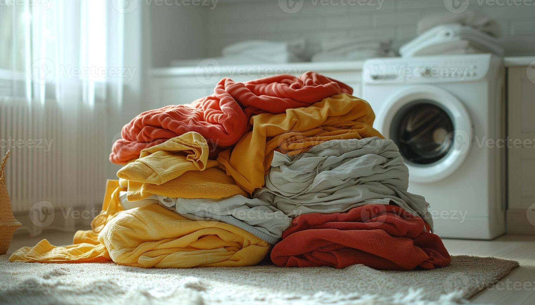 AI generated Dirty Laundry Stacked by Washing Machine photo