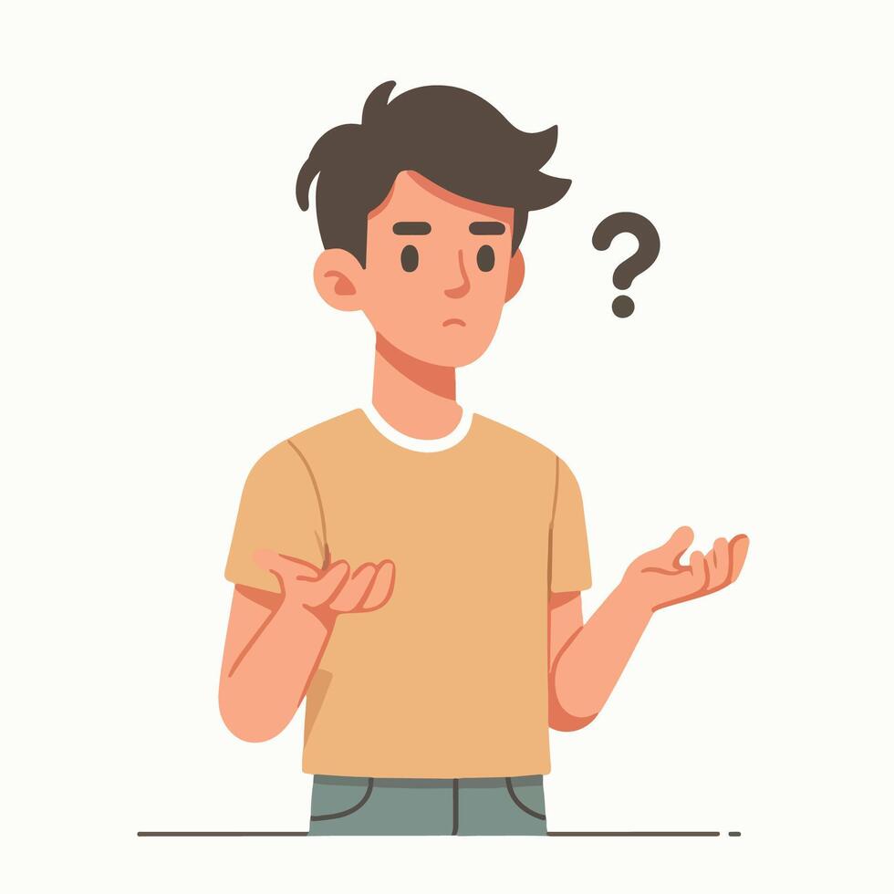 People have curious expressions and question marks are floating around their heads. flat design style vector illustration