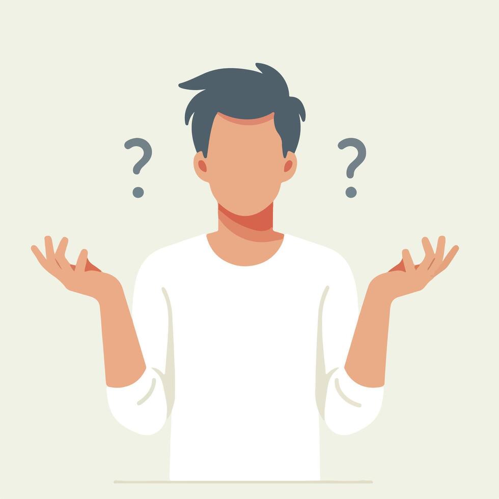 People have curious expressions and question marks are floating around their heads. flat design style vector illustration