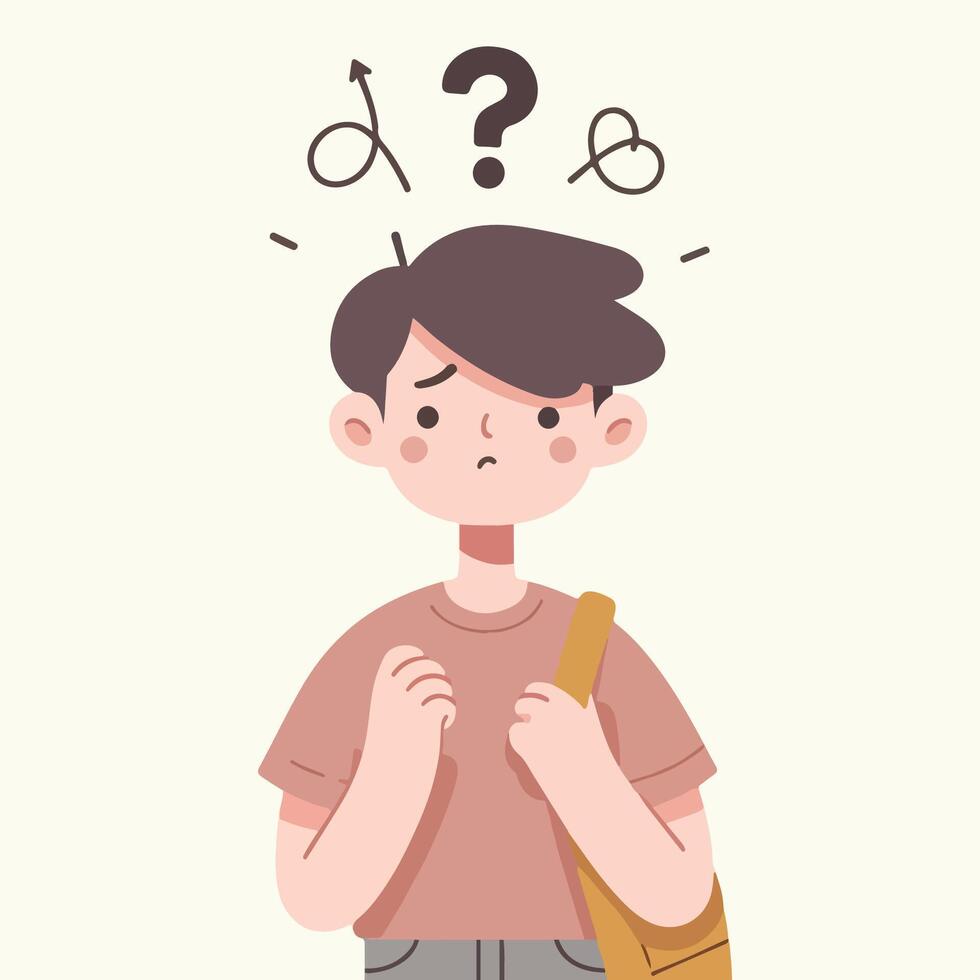 People have curious expressions and question marks are floating around their heads. flat design style vector illustration