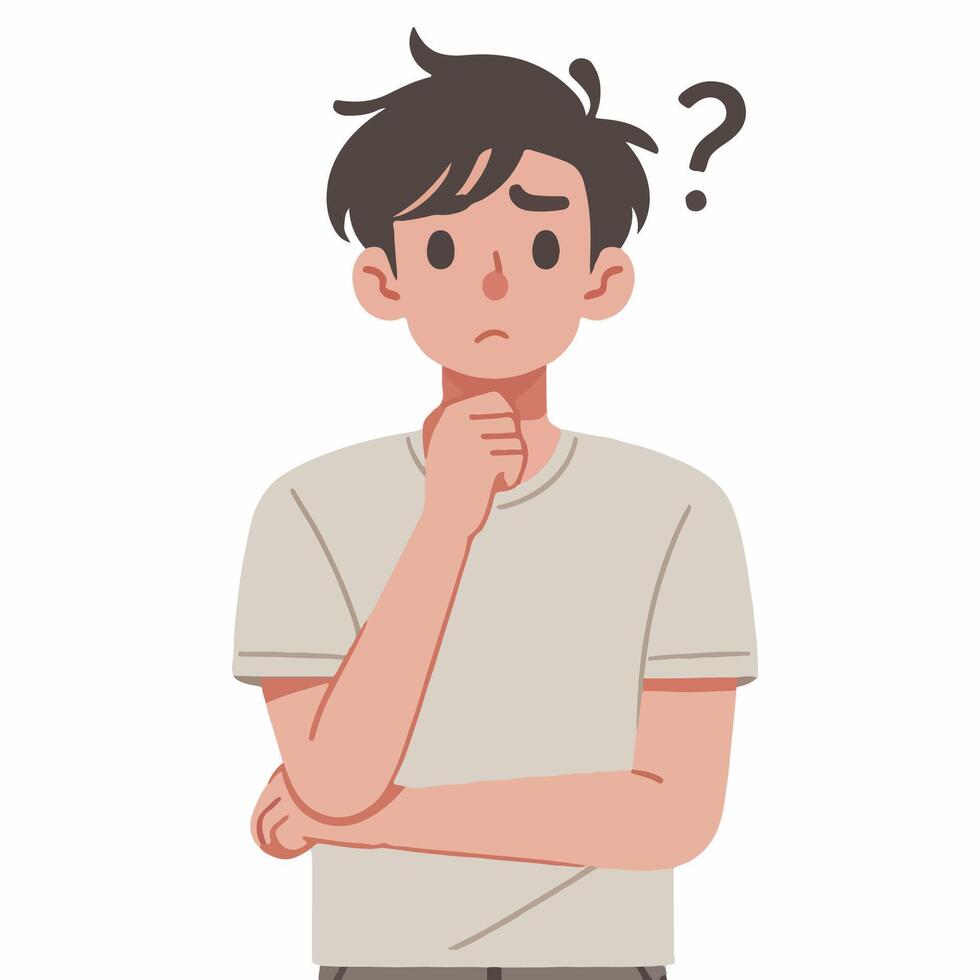 People have curious expressions and question marks are floating around their heads. flat design style vector illustration