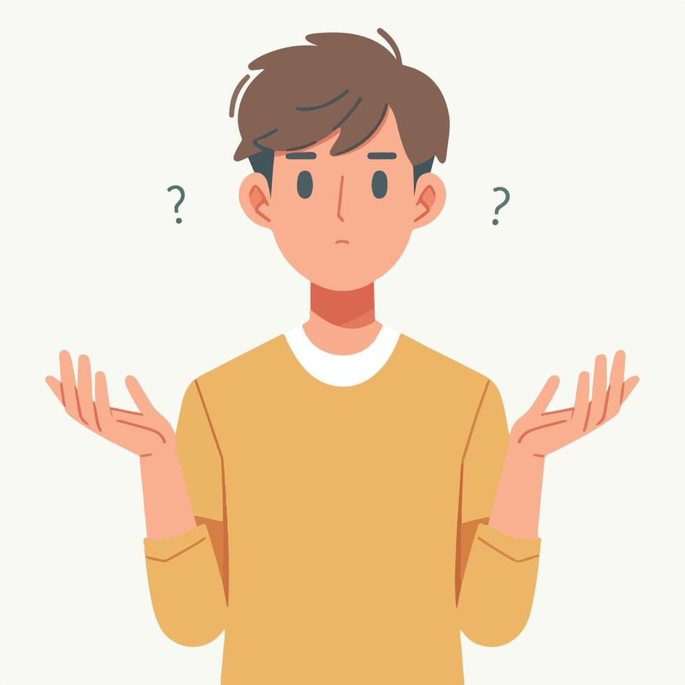 People have curious expressions and question marks are floating around their heads. flat design style vector illustration