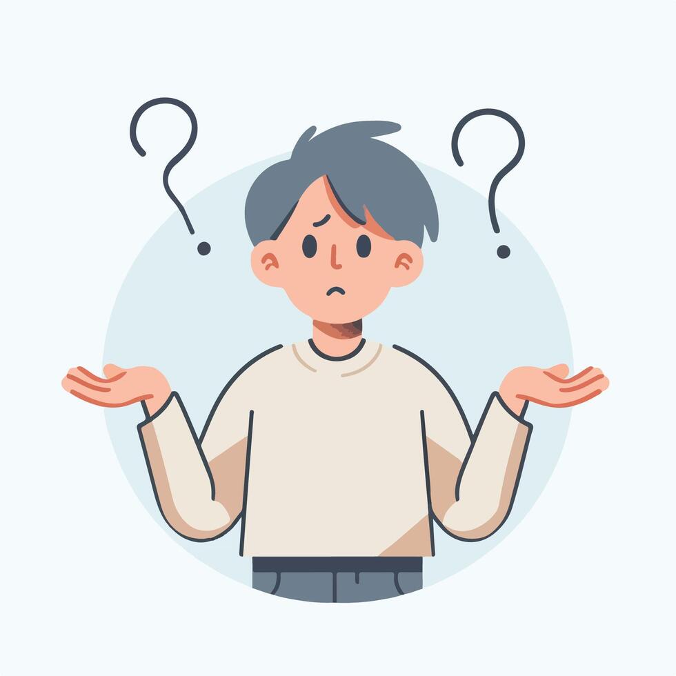 People have curious expressions and question marks are floating around their heads. flat design style vector illustration