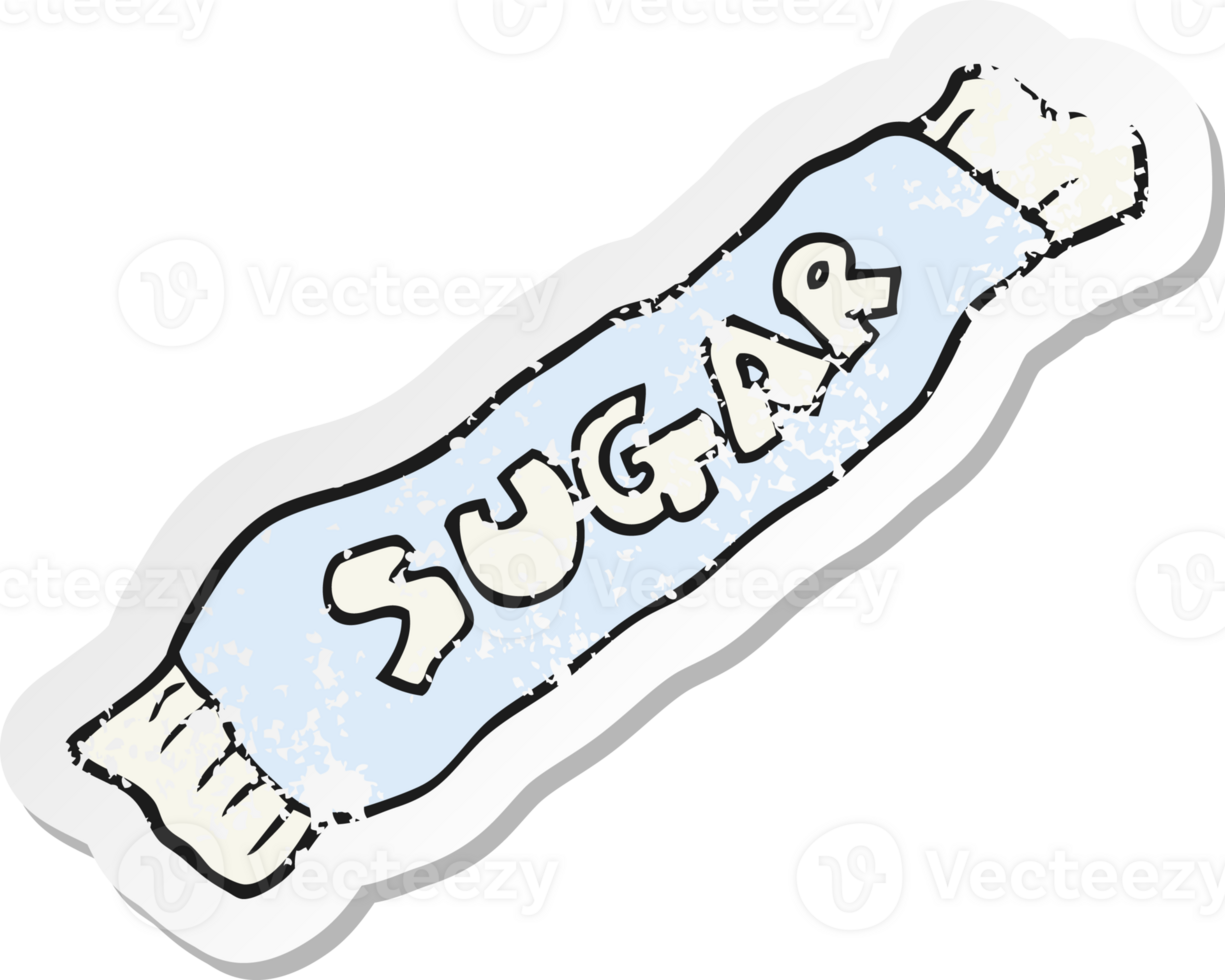 retro distressed sticker of a cartoon packet of sugar png