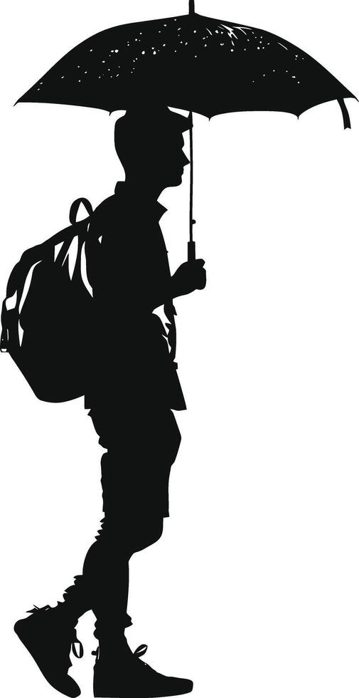 AI generated Silhouette man student with umbrella black color only vector