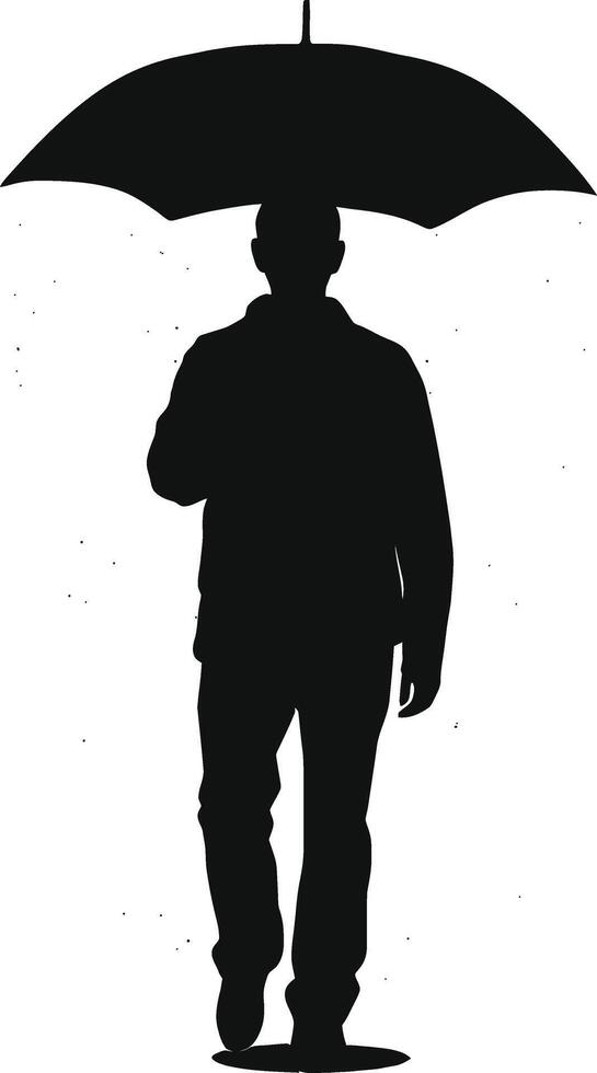 AI generated Silhouette man with umbrella during drizzle black color only vector