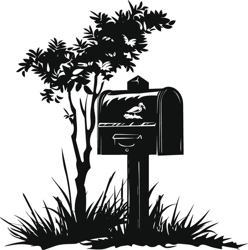 AI generated Silhouette mailbox black color only full vector