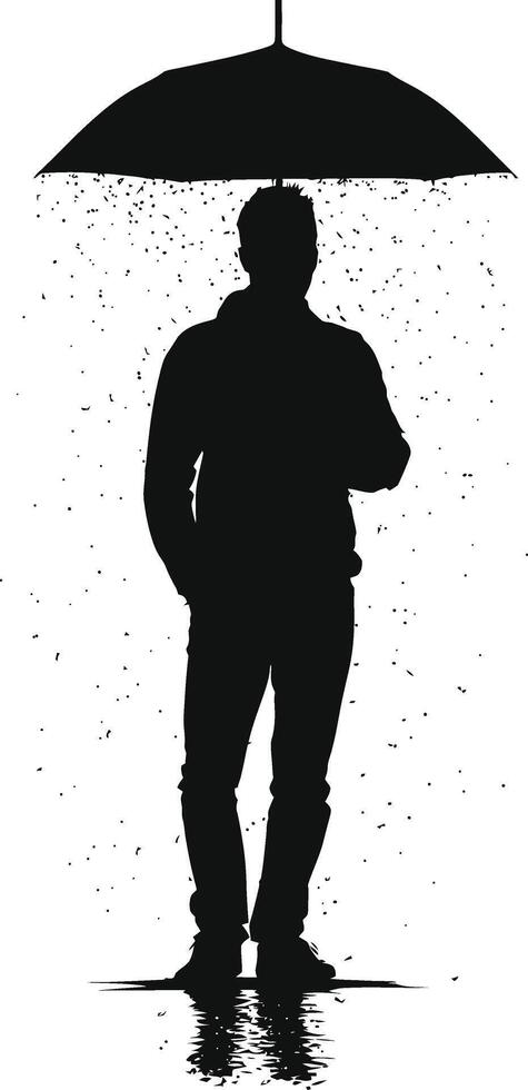 AI generated Silhouette man with umbrella during drizzle black color only vector