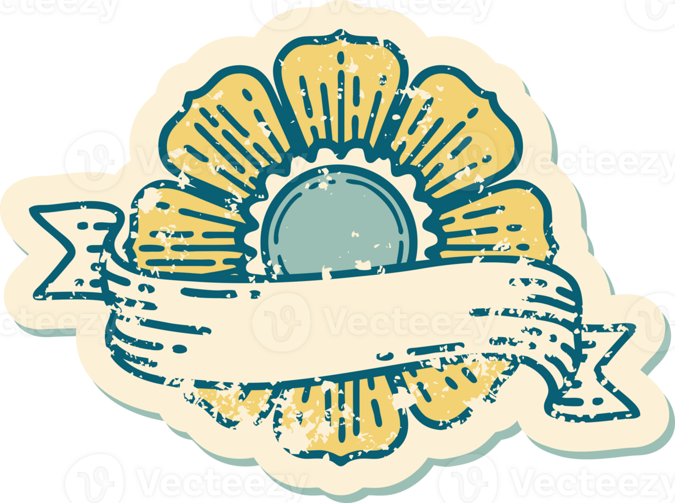 iconic distressed sticker tattoo style image of a flower and banner png