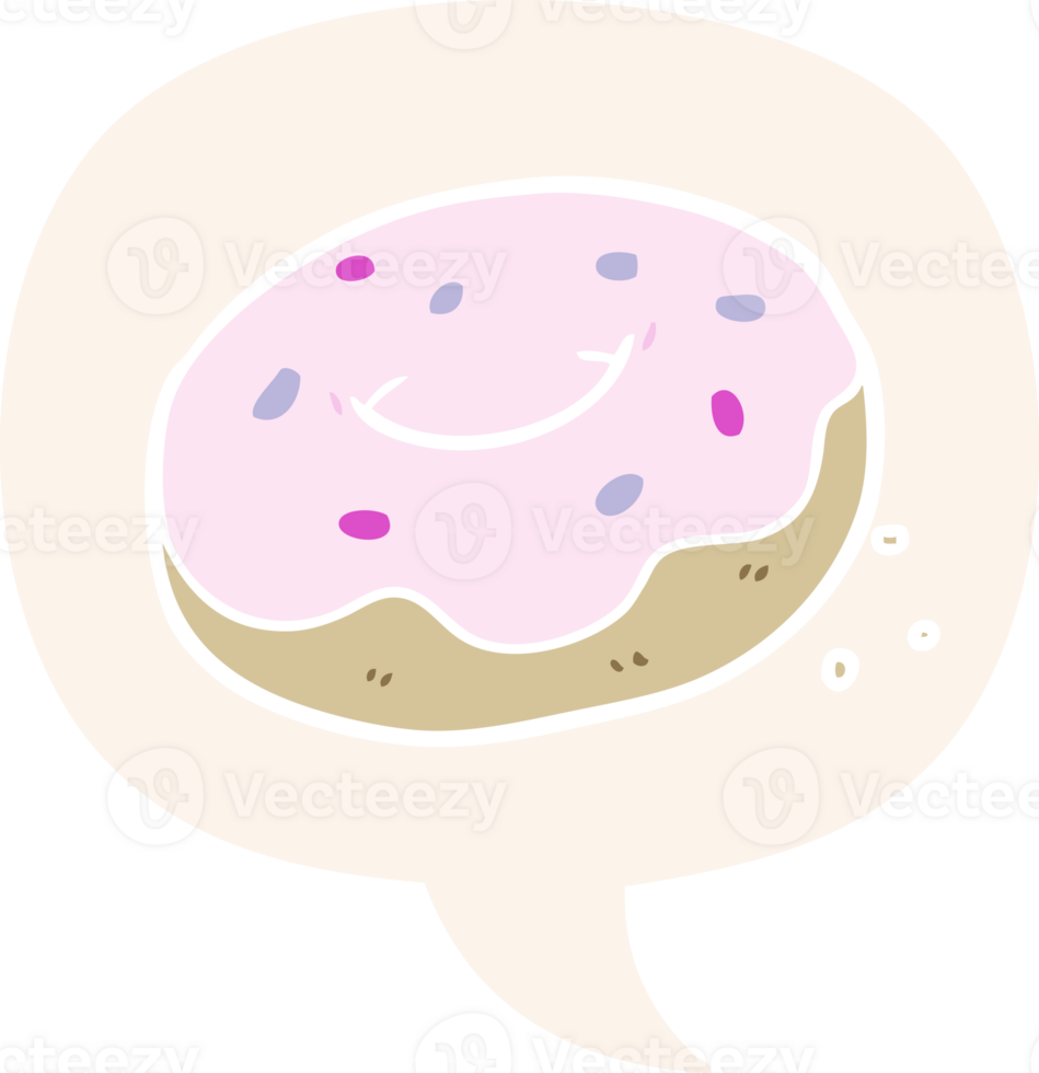 cartoon donut with sprinkles with speech bubble in retro style png