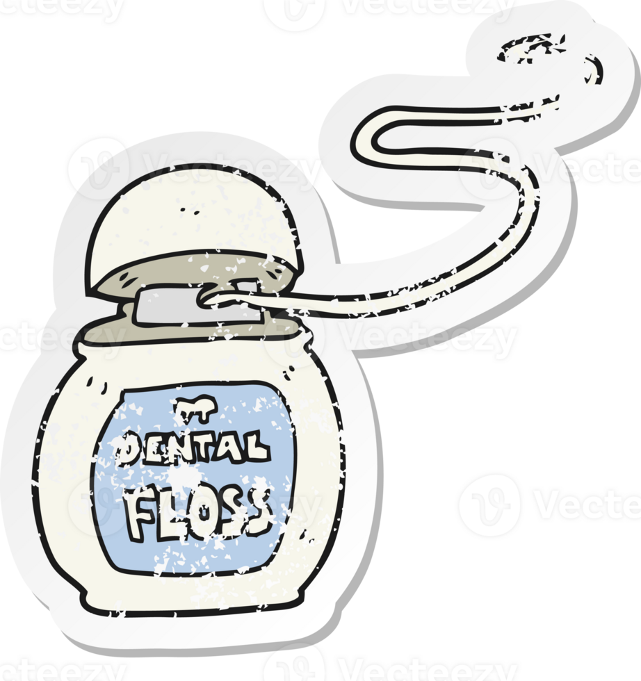 retro distressed sticker of a cartoon dental floss png