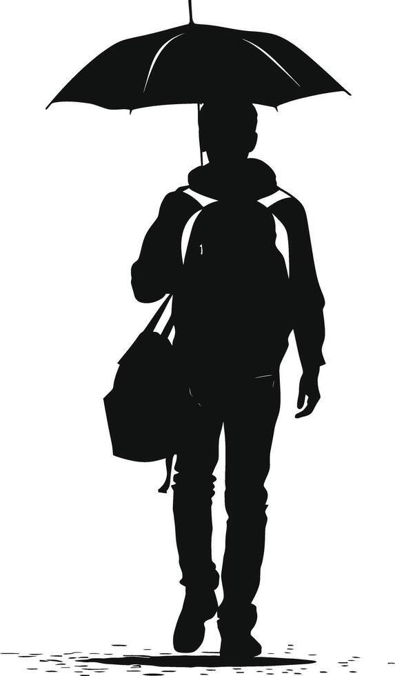 AI generated Silhouette man student with umbrella black color only vector