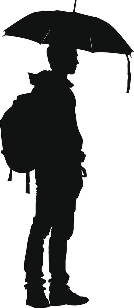 AI generated Silhouette man student with umbrella black color only vector