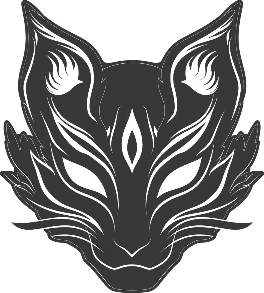 AI generated Silhouette Japanese Traditional Mask Kitsune Mask black color only vector