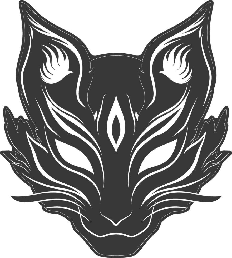 AI generated Silhouette Japanese Traditional Mask Kitsune Mask black color only vector