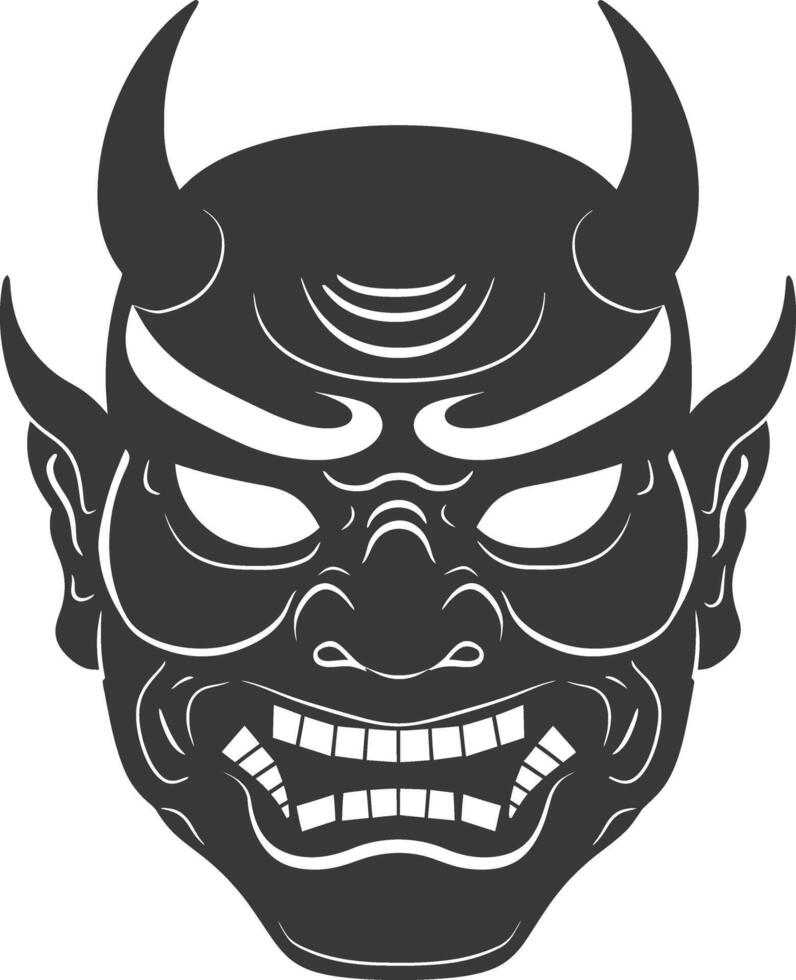 AI generated Silhouette Japanese Traditional Mask Oni Mask black color only vector