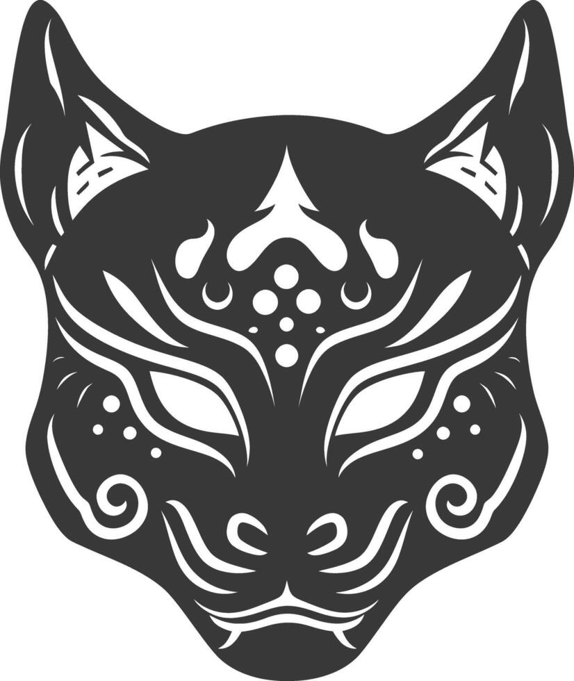 AI generated Silhouette Japanese Traditional Mask Kitsune Mask black color only vector
