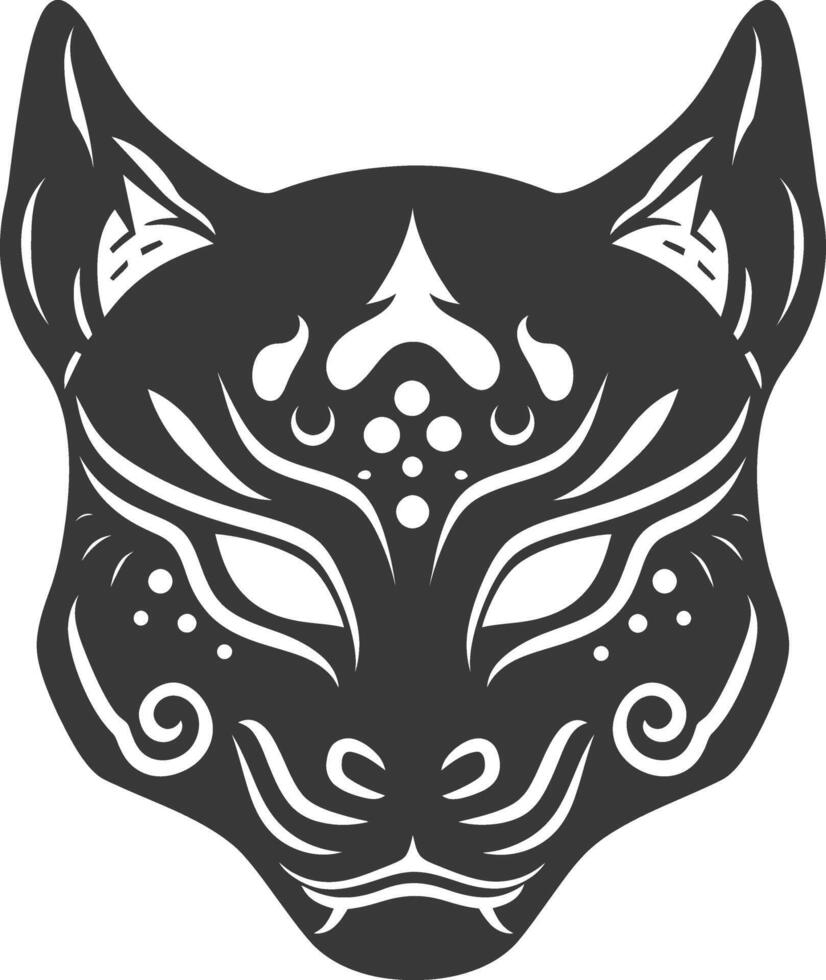 AI generated Silhouette Japanese Traditional Mask Kitsune Mask black color only vector