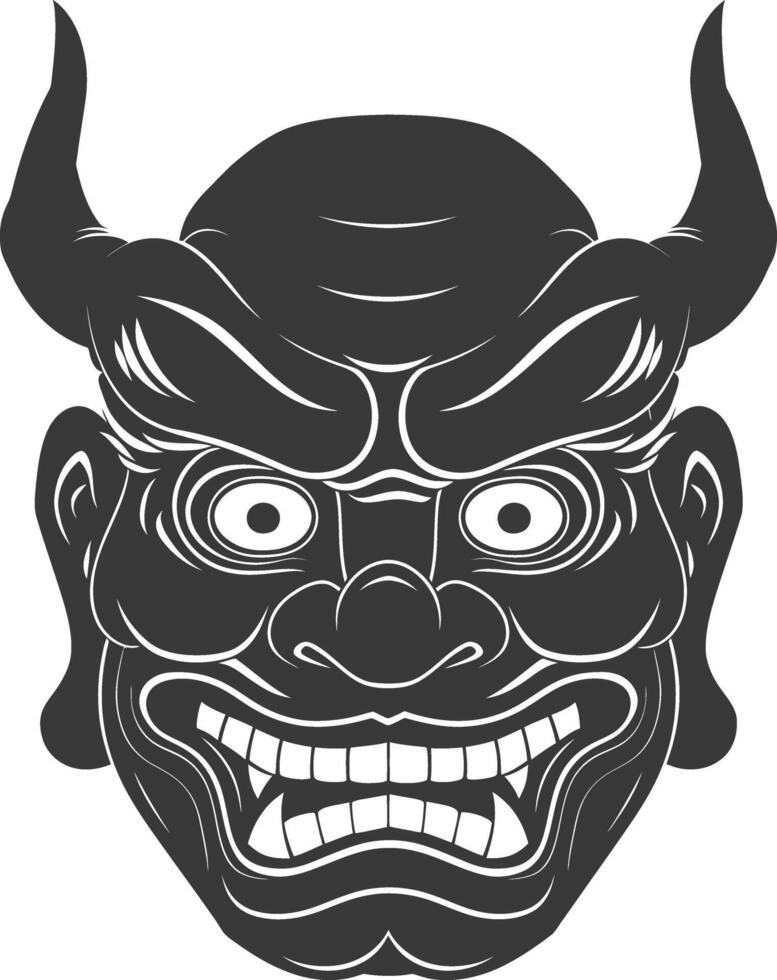 AI generated Silhouette Japanese Traditional Mask Oni Mask black color only vector