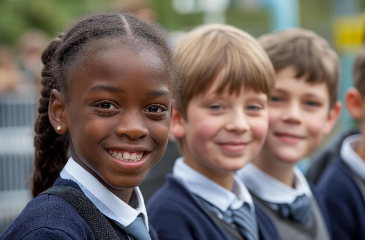 AI generated Diverse students at school break photo