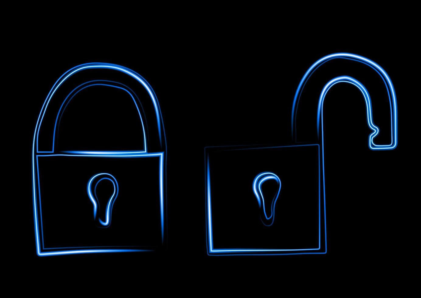 Vector illustration of closed and open locks.