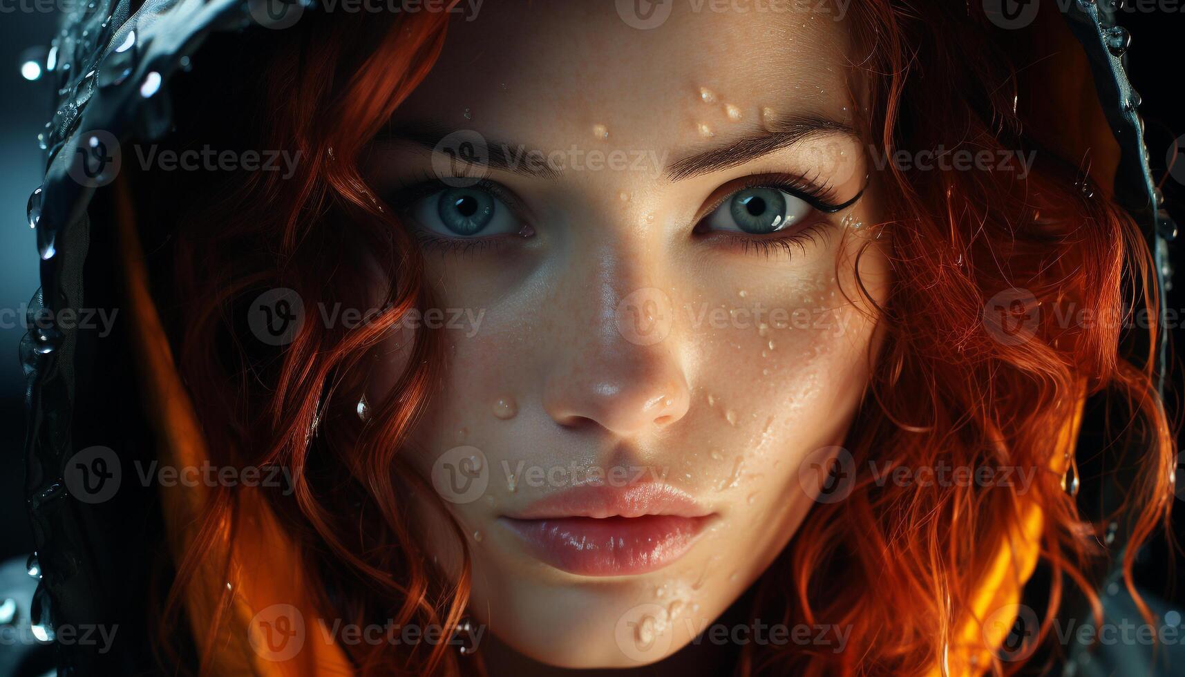AI generated Beautiful young woman with long brown hair, smiling, looking at camera generated by AI photo