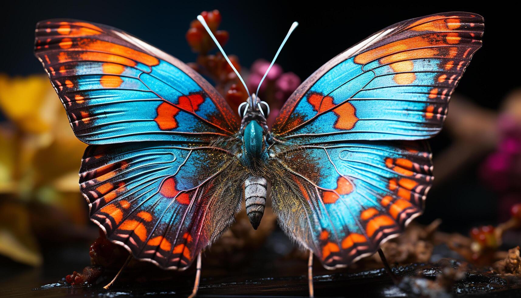 AI generated Vibrant butterfly in nature, showcasing beauty and fragility generated by AI photo