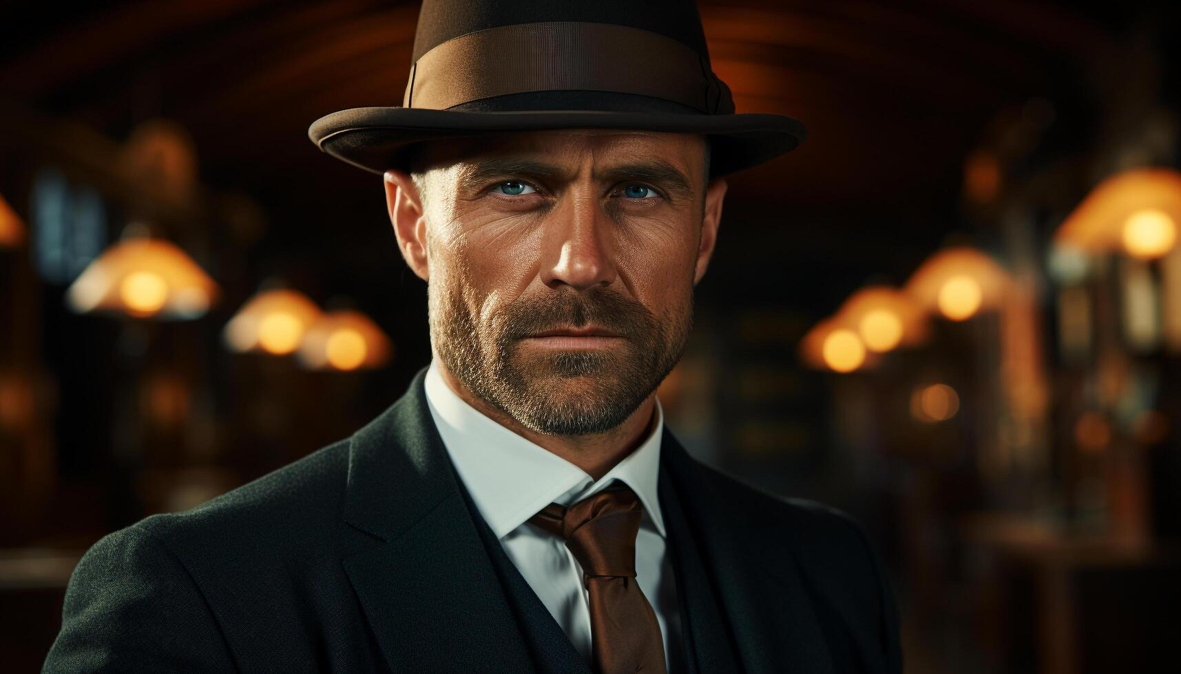 AI generated Confident businessman in a suit, looking at camera with elegance generated by AI photo
