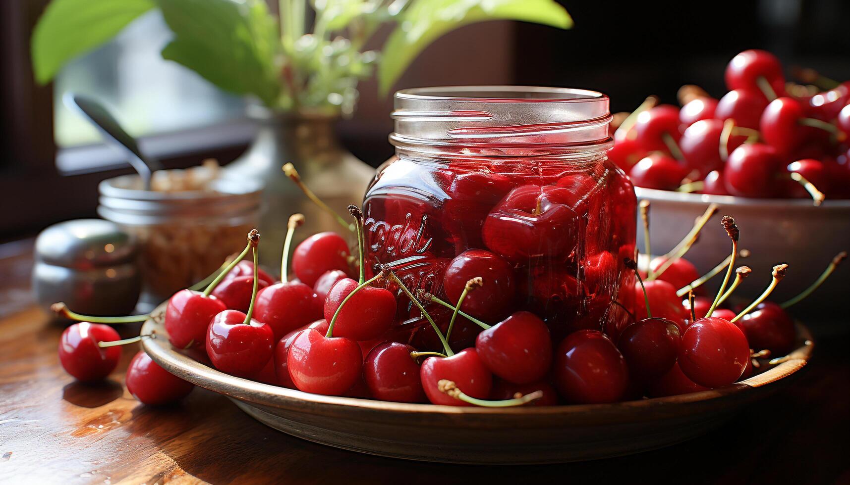 AI generated Freshness and nature on a wooden table, healthy eating with berries generated by AI photo