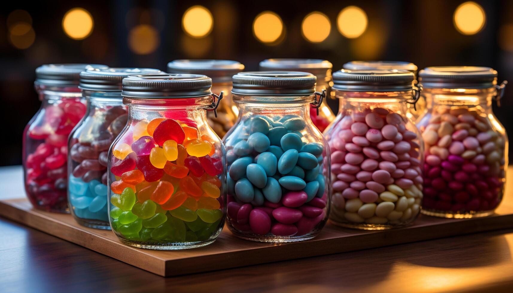 AI generated A colorful jar of sweet candy, a childhood indulgence generated by AI photo