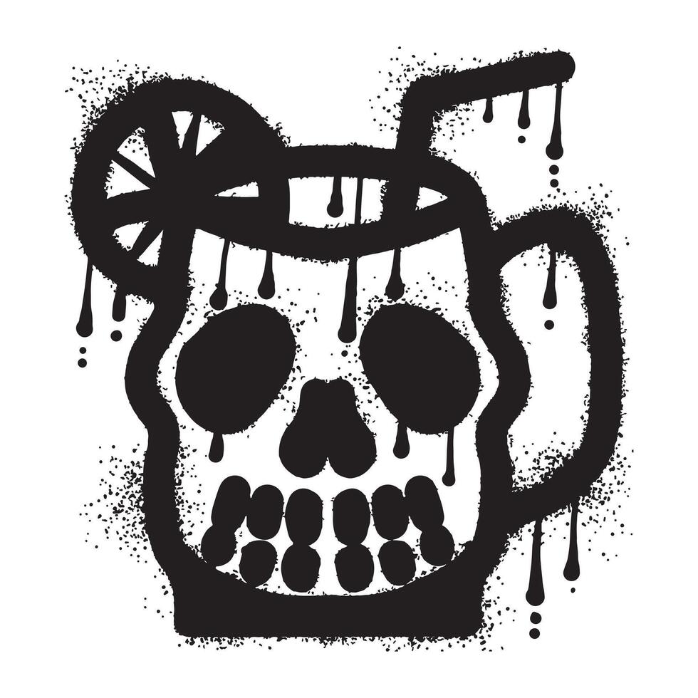 Skull cocktail mug graffiti with black spray paint art vector