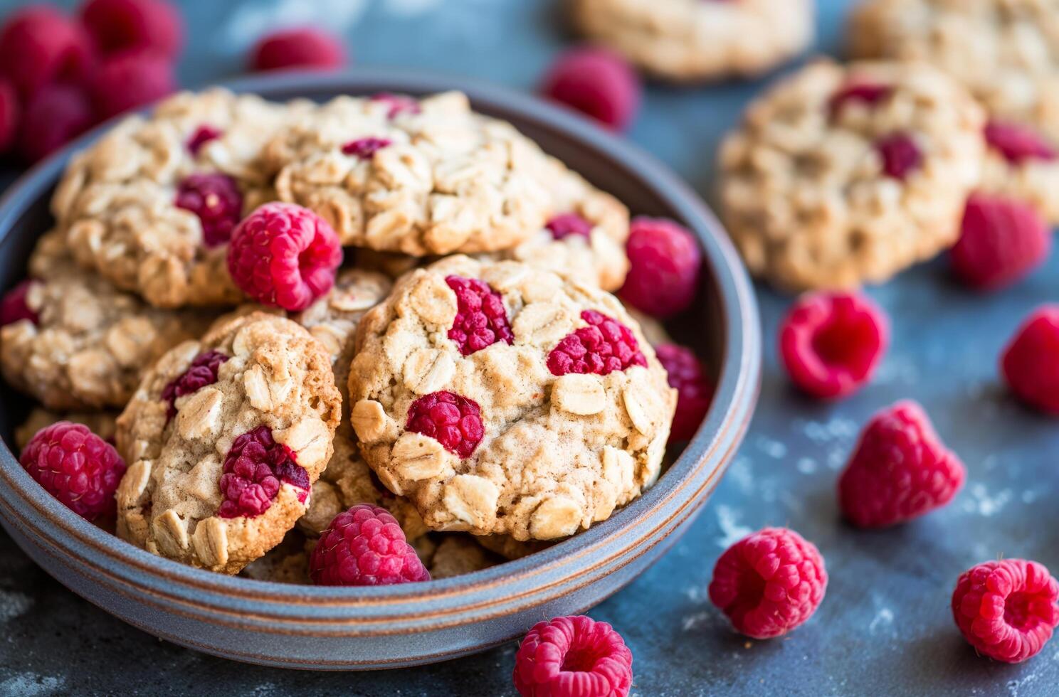 AI generated Raspberry oatmeal cookies photo