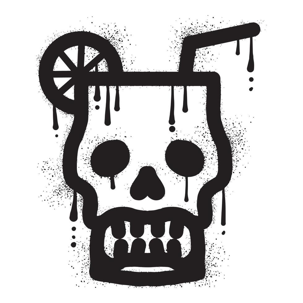 Skull cocktail mug graffiti with black spray paint art vector