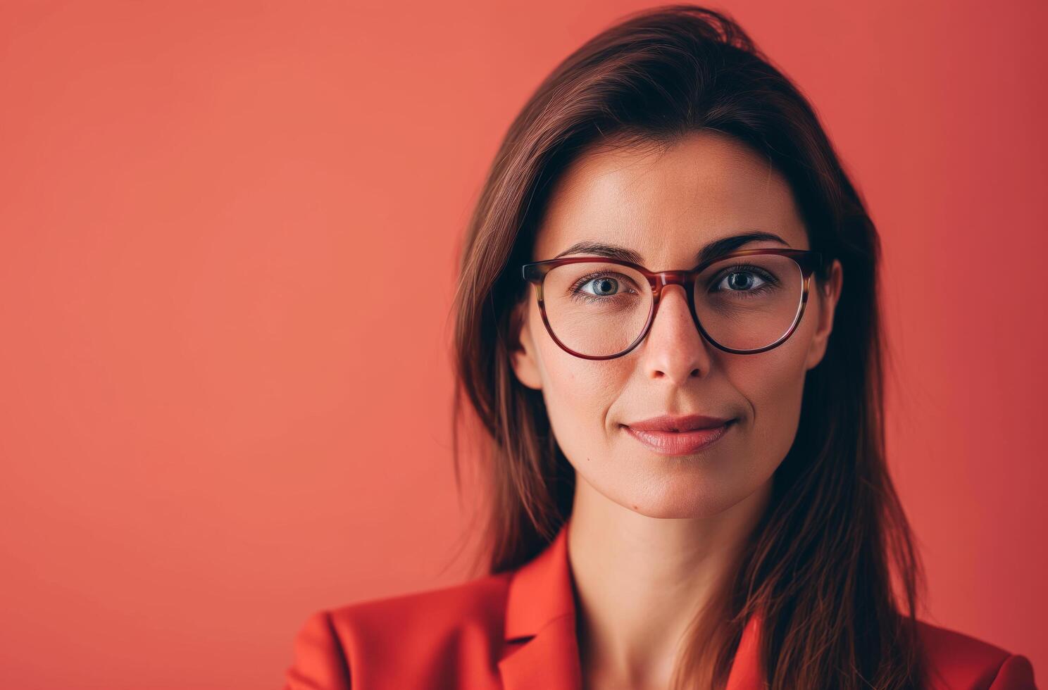 AI generated Professional woman on red background photo