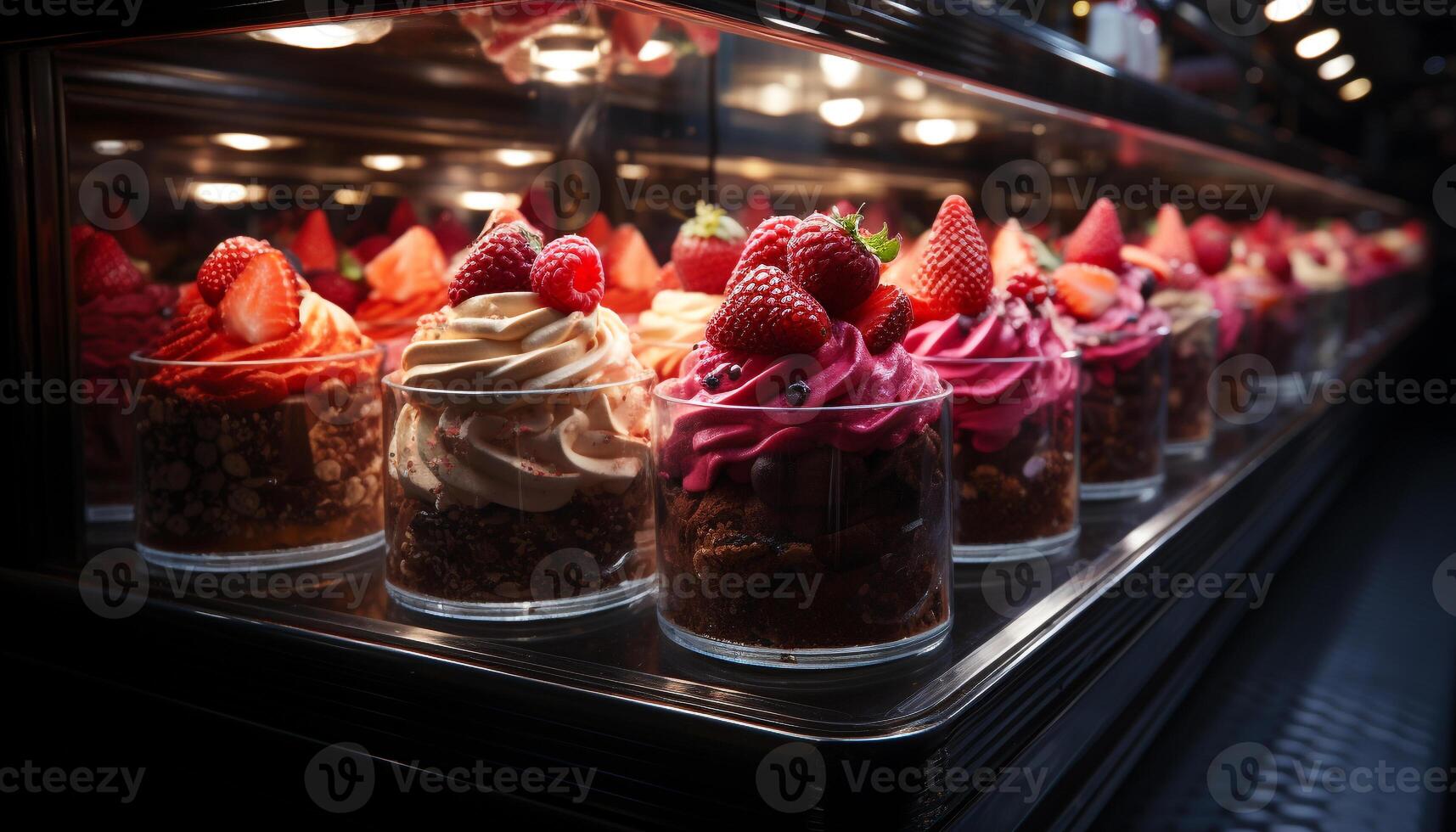 AI generated A sweet gourmet dessert with fresh strawberry and chocolate indulgence generated by AI photo