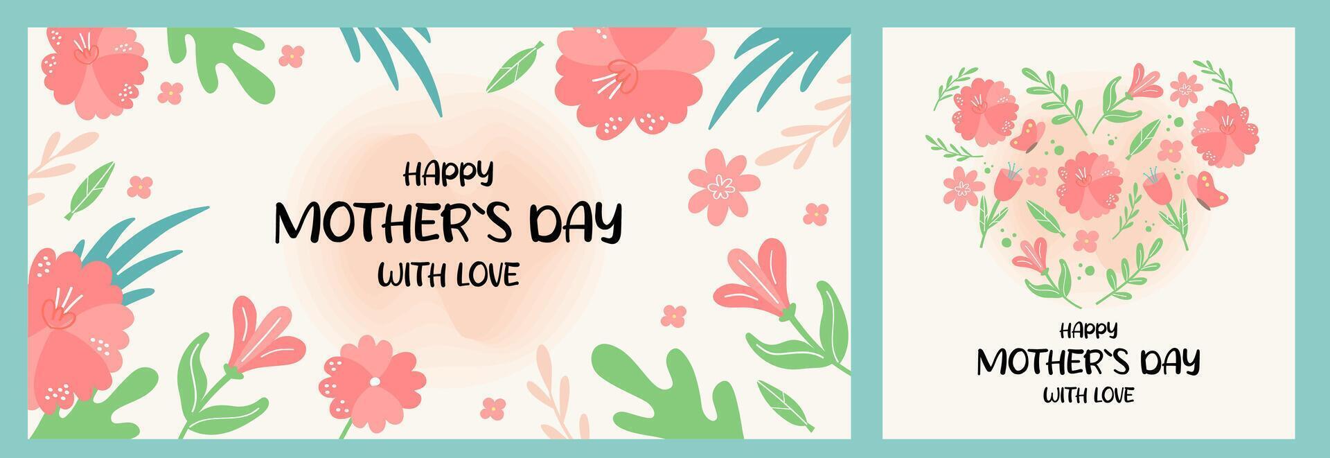 Mother's day vector set - banner and card templates pastel colors.