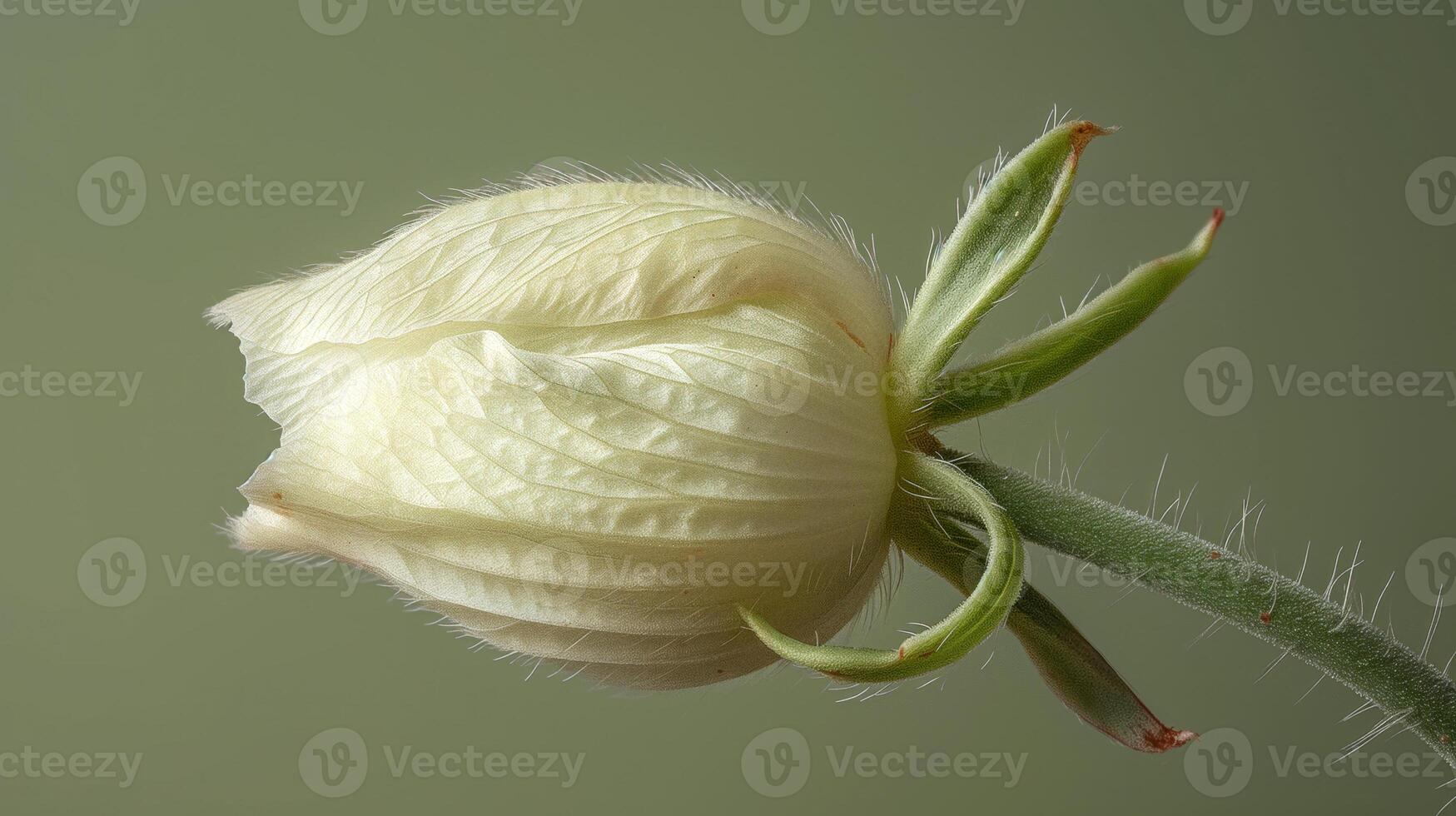 AI generated A close-up of a closed poppy flower bud on a soft green background. photo