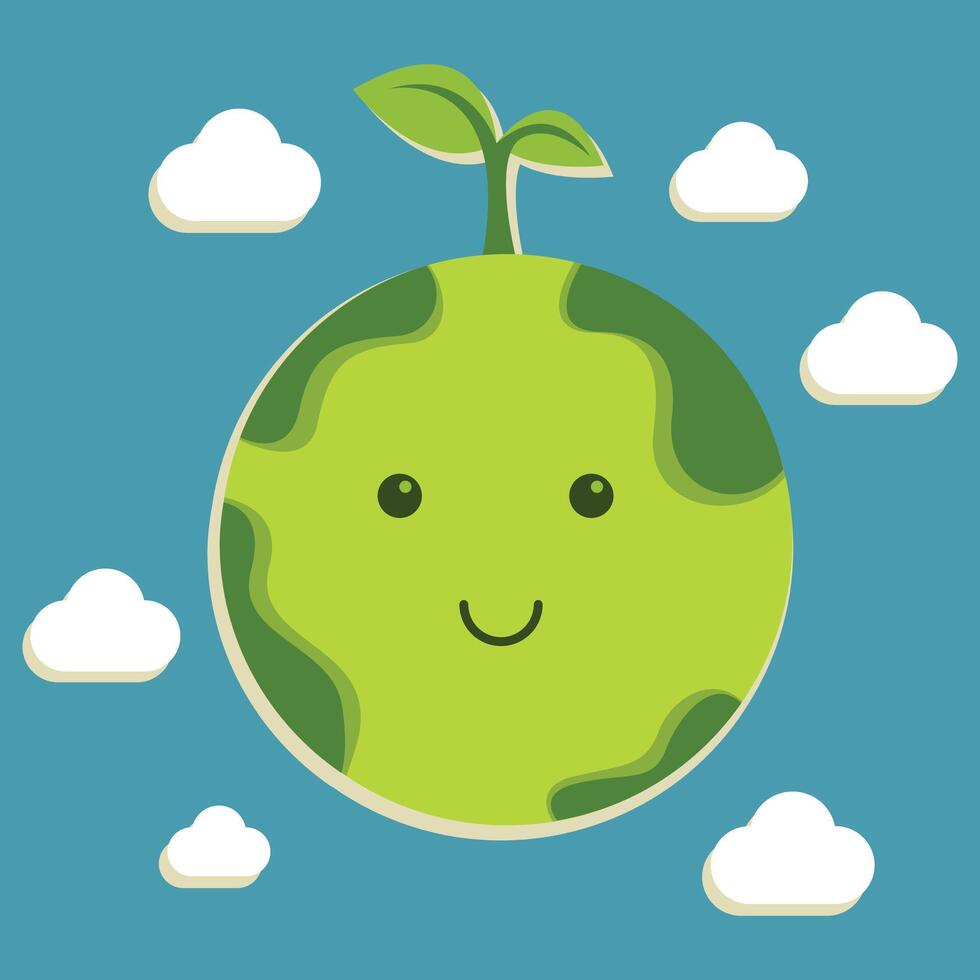 Green Earth Vector graphic cartoon character illustration. Suitable for placement in go green content and Earth Day events.