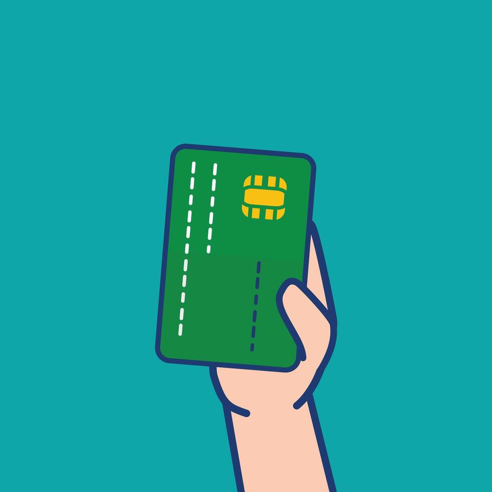 hand holding a green credit card. eps 10 vector