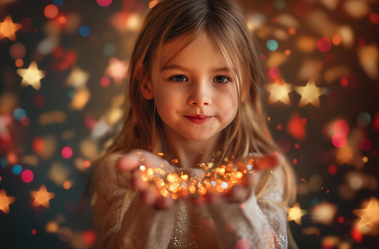 AI generated Child with festive lights photo