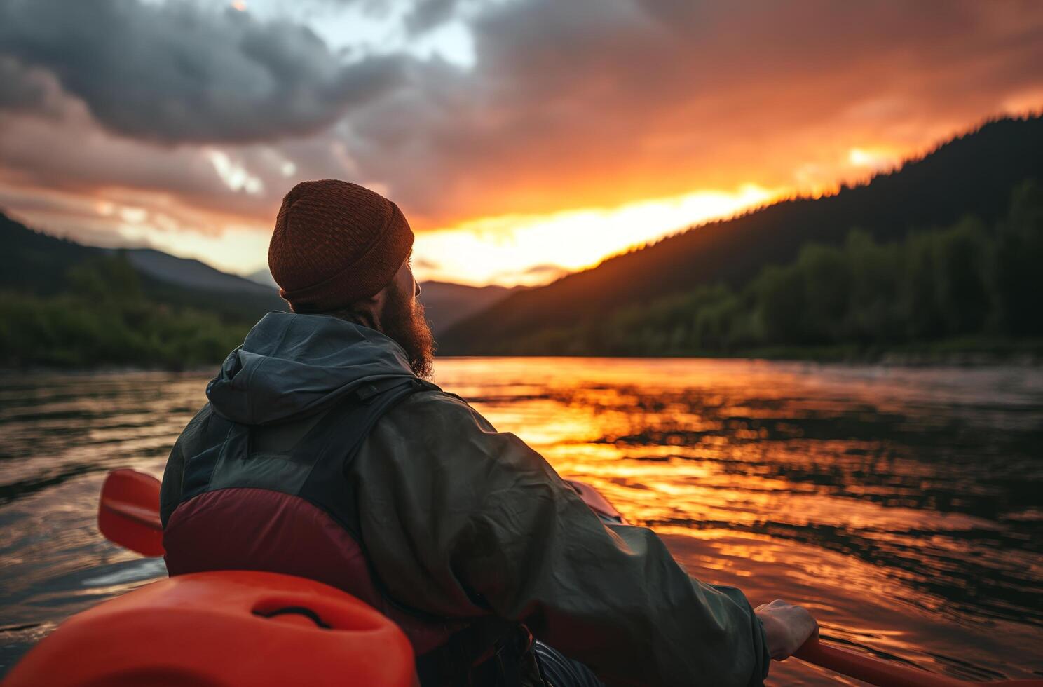 AI generated Twilight river voyage photo