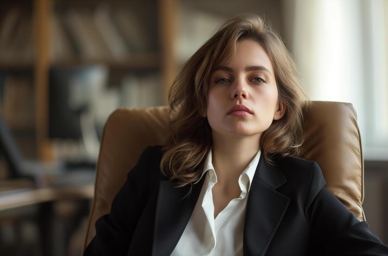 AI generated Businesswoman in leather chair photo