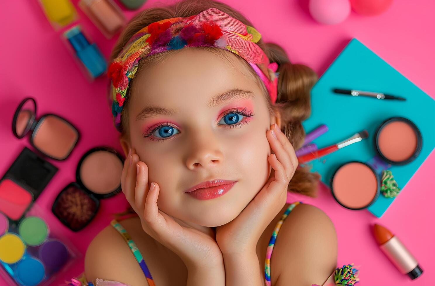 ai generado joven niña con maquillaje foto