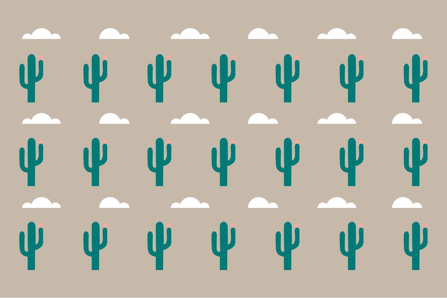 Vector clean pattern with cactus cloud flat modern shapes background