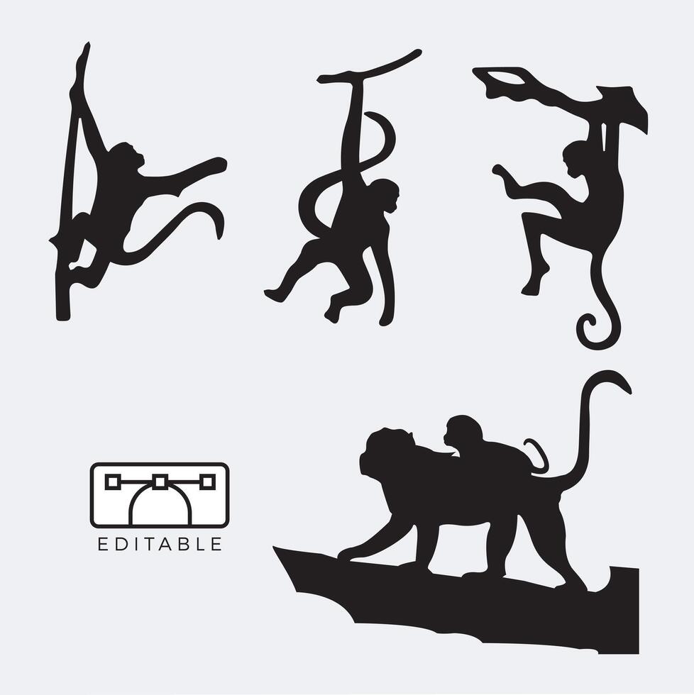 vector set of monkey silhouette on white background