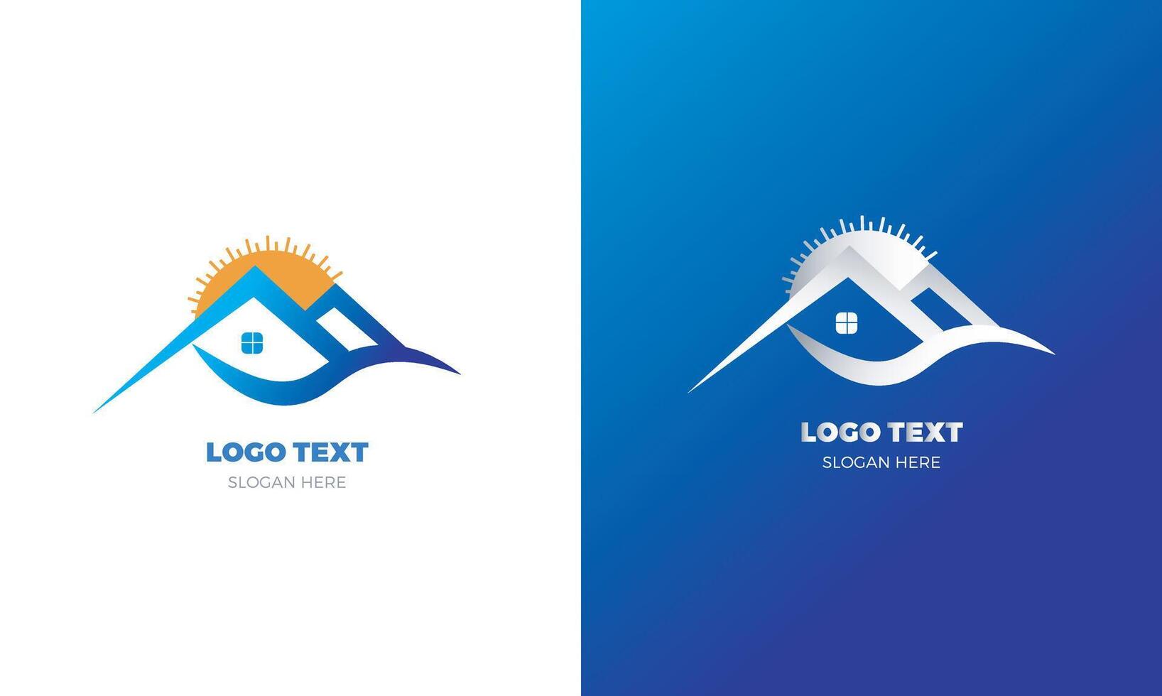 real estate vector logo design with home and sun shape