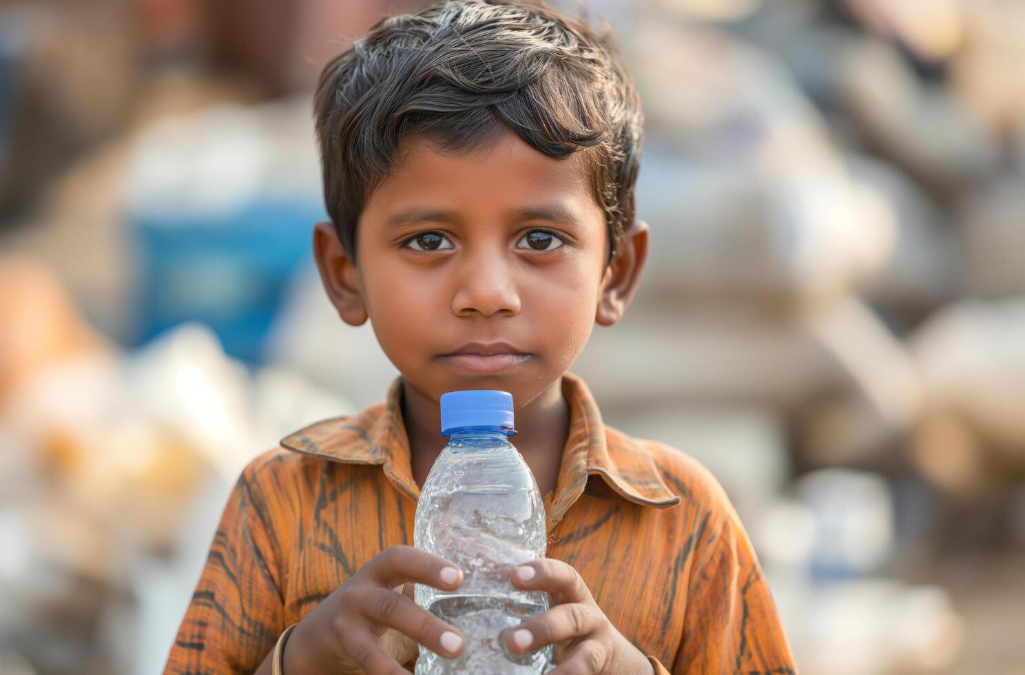 AI generated Indian boy with water bottle photo