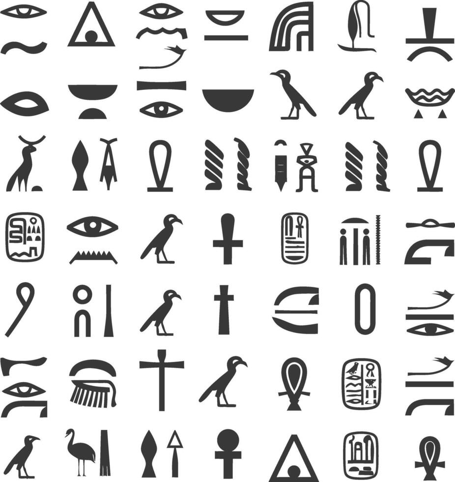 AI generated Silhouette collection of ancient egyptian hieroglyphs symbol logo black color only vector